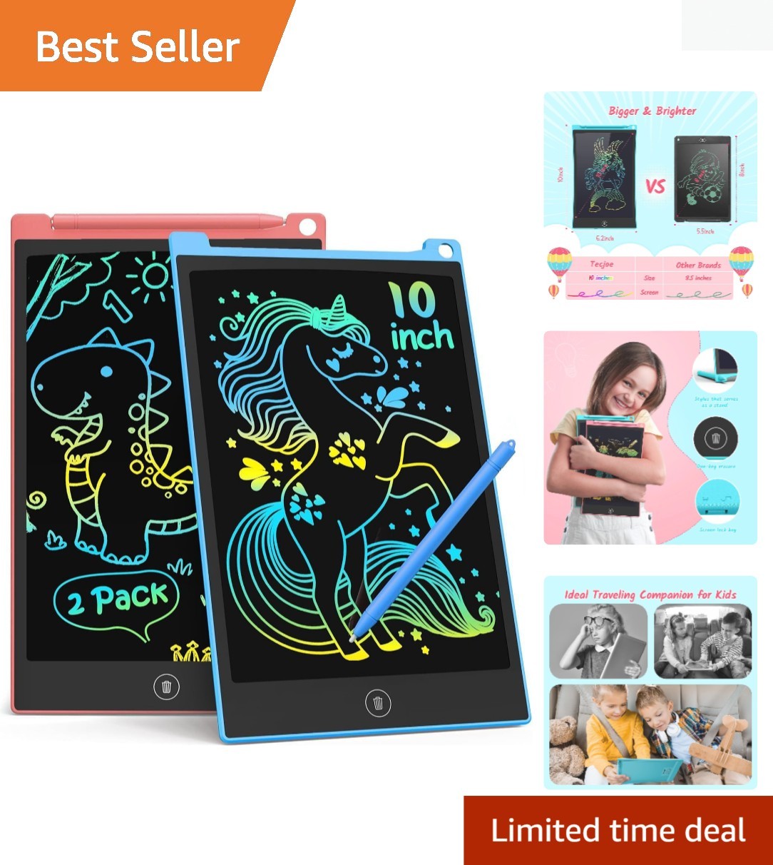 Double the Fun! 2-Pack 10 Inch LCD Writing Tablets for Kids Travel Learning