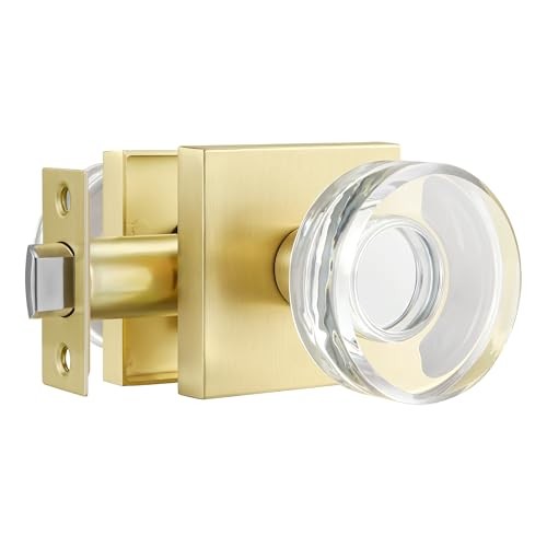 Door Knob,Round Glass Door Knobs Interior Modern Classic 1 Pack Gold Passage