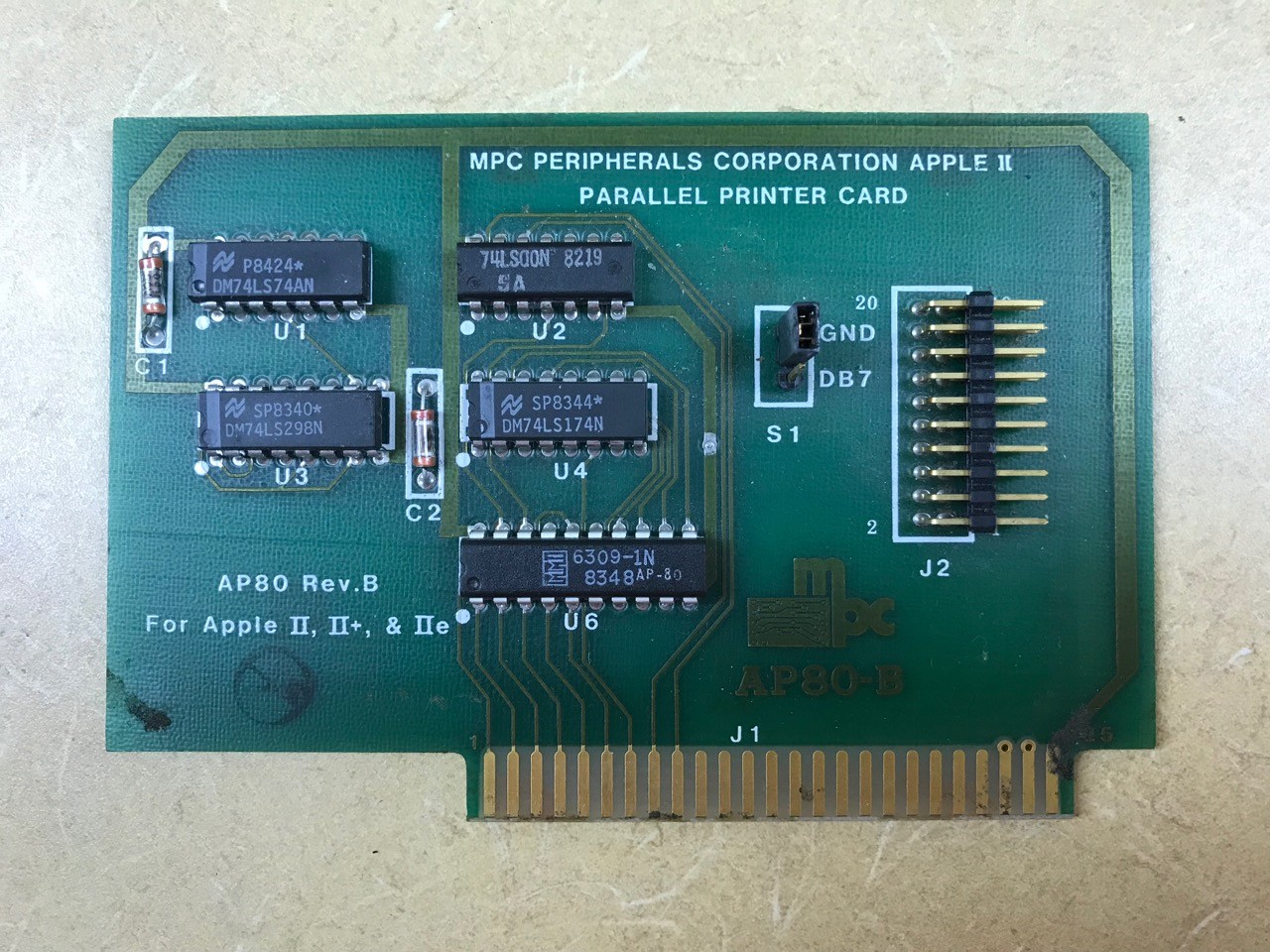 MPC Parallel Printer Card AP-80 REV B for Apple Computer Apple II II+ IIe RARE