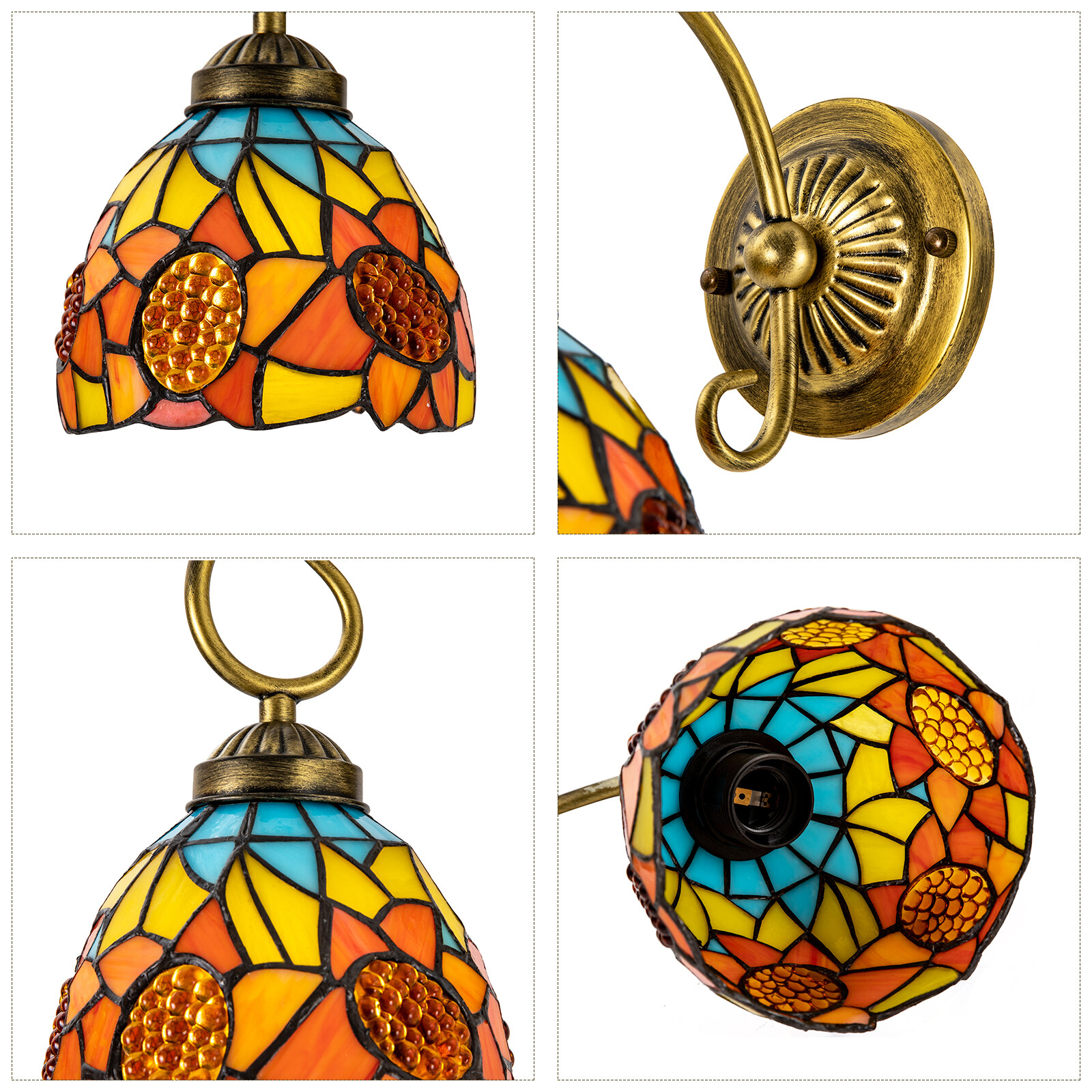 110V Wall Sconce Lamp Tiffany Vintage Stained Glass Wall Light Indoor E26