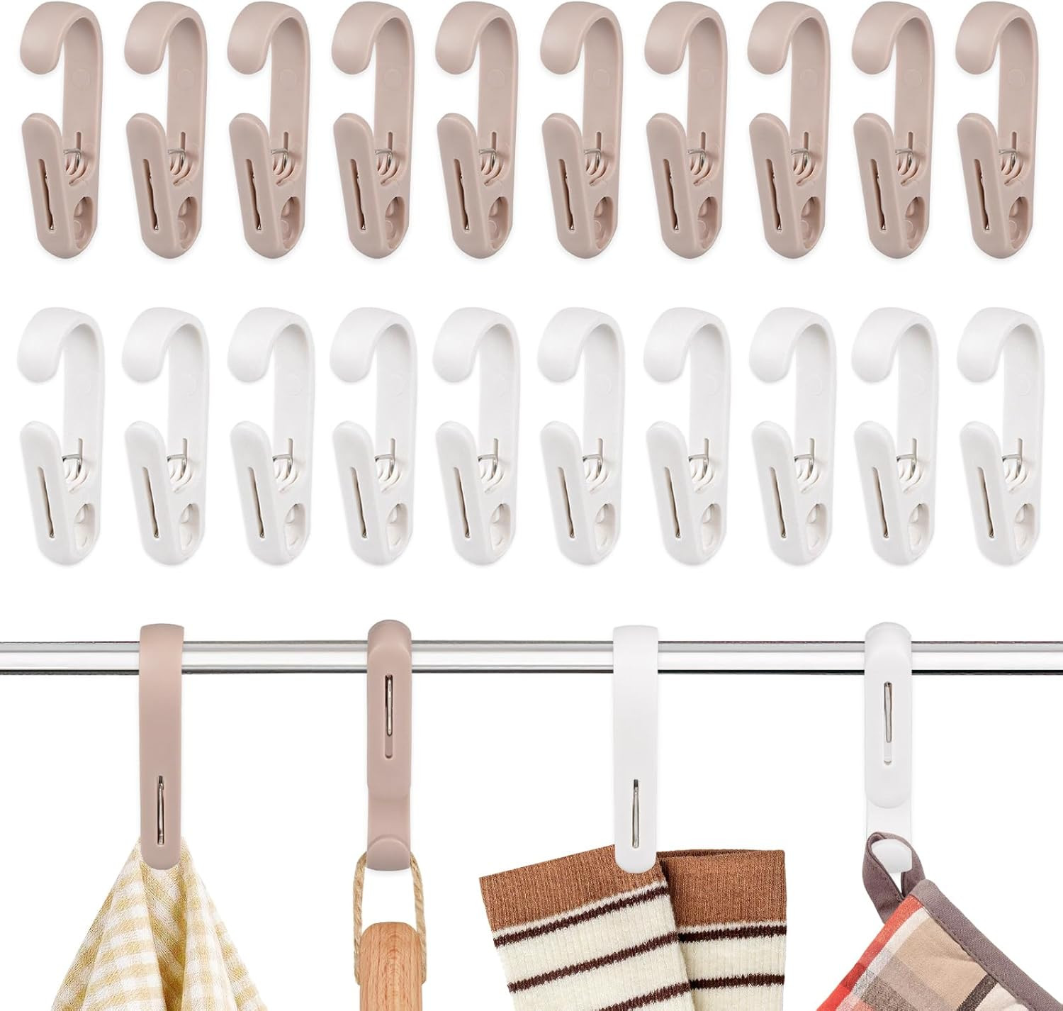 20 Pack Laundry Hooks with Clips, Heavy Duty Clothes Pins & Single Clip Hangers,