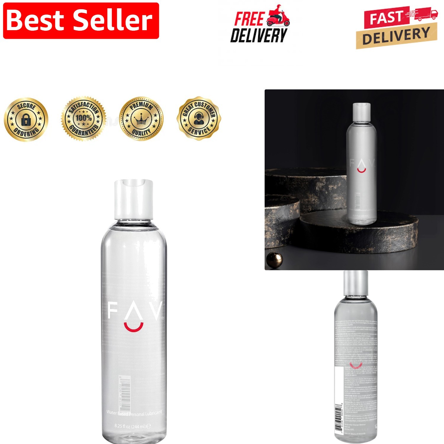Long-Lasting Water-Based Lubricant for Intimacy: Unscented, Smooth 8.25 Fl Oz