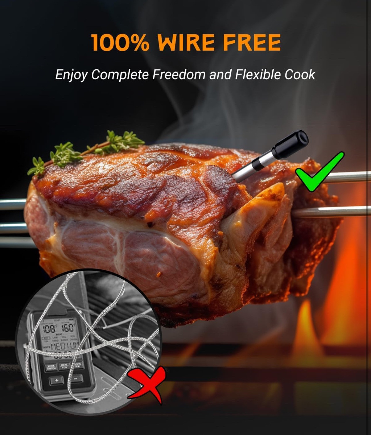 Smart Wireless Meat Thermometer Digital - Bluetooth Meat Thermometer for Grill
