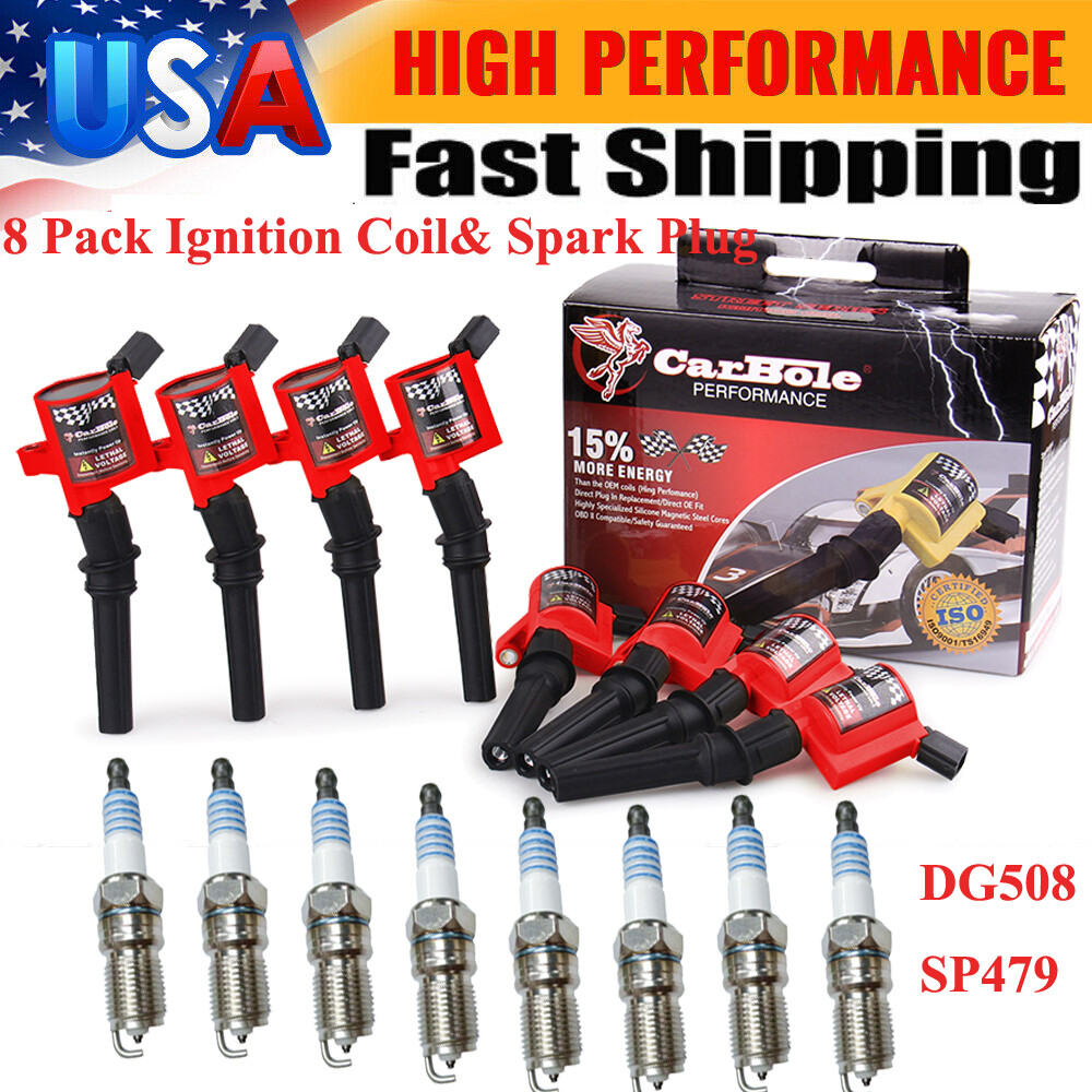 8 Pack Ignition Coils and Spark Plug for Ford F-150 TRITON 4.6L 5.4L DG508 SP479