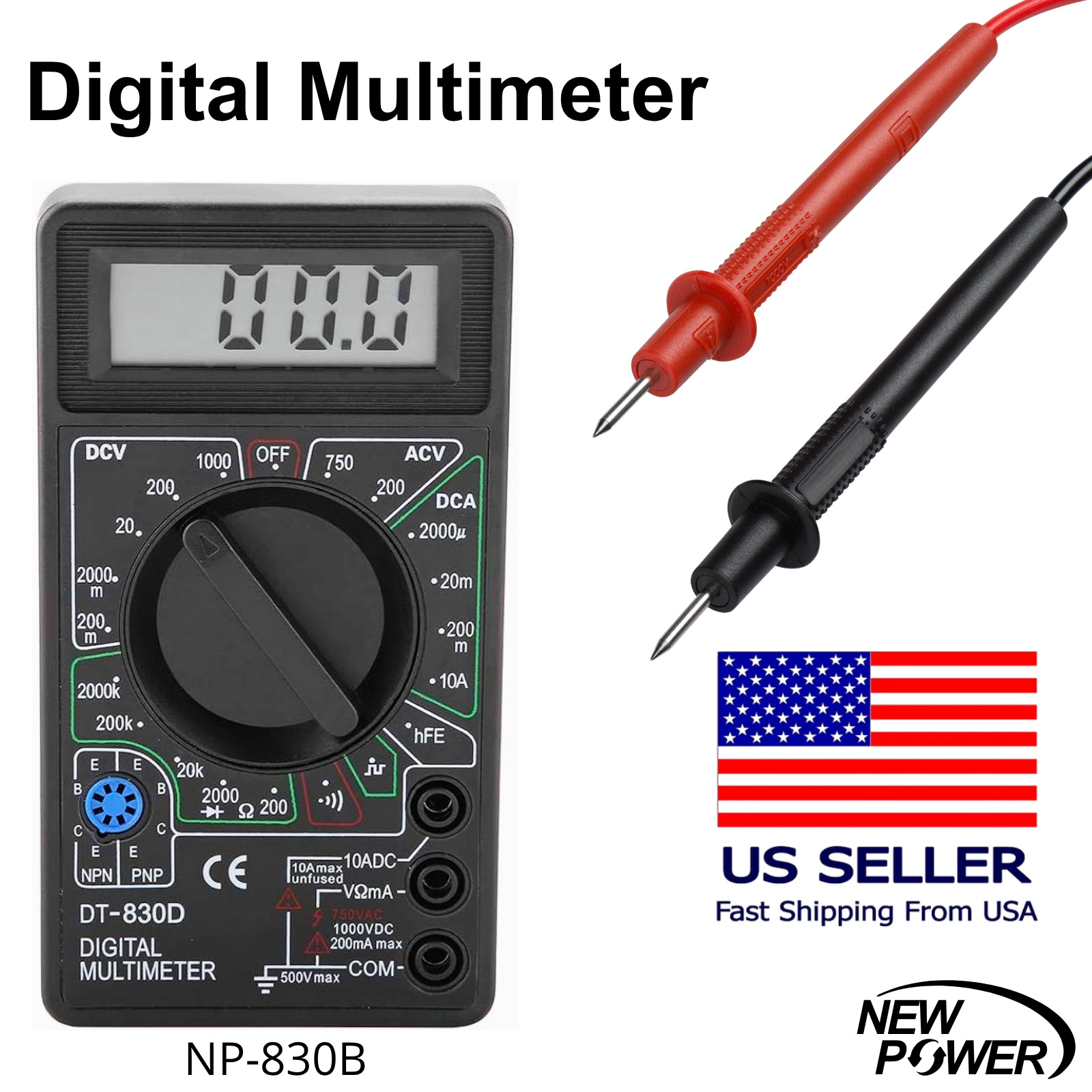 New Power NP-830B Digital Multimeter Diode & Transistor Tester AC DC Volt Test