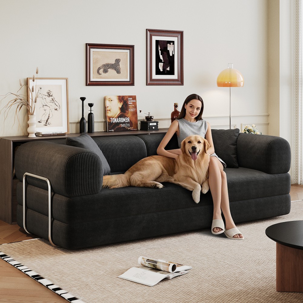Compression Sofa, Convertible Floor Sofa Bed, Futon Couch Sleeper Bed, Black