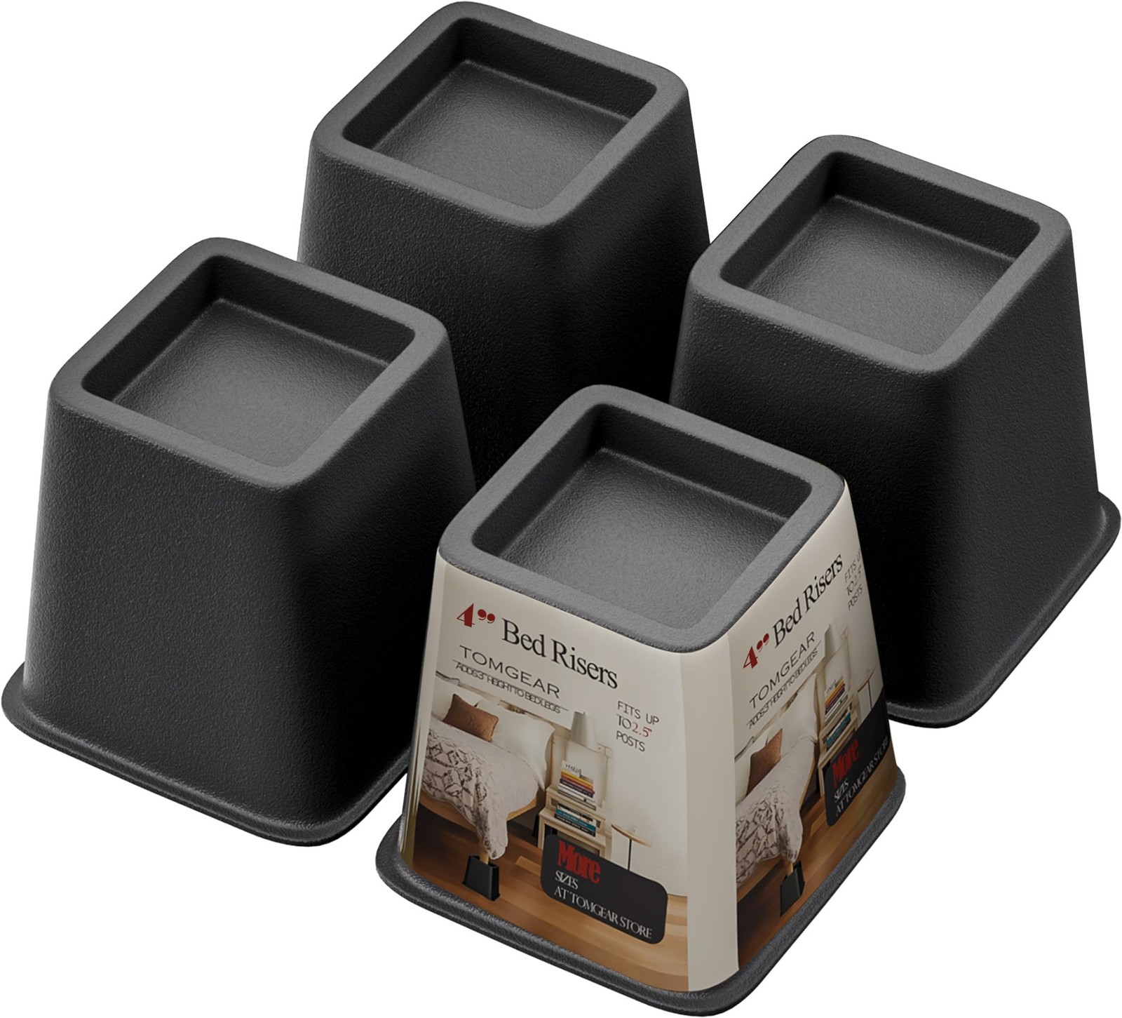 Pack of 4 Black Bed Furniture Risers 4 Inches Heavy Duty Bed Lifts Couch