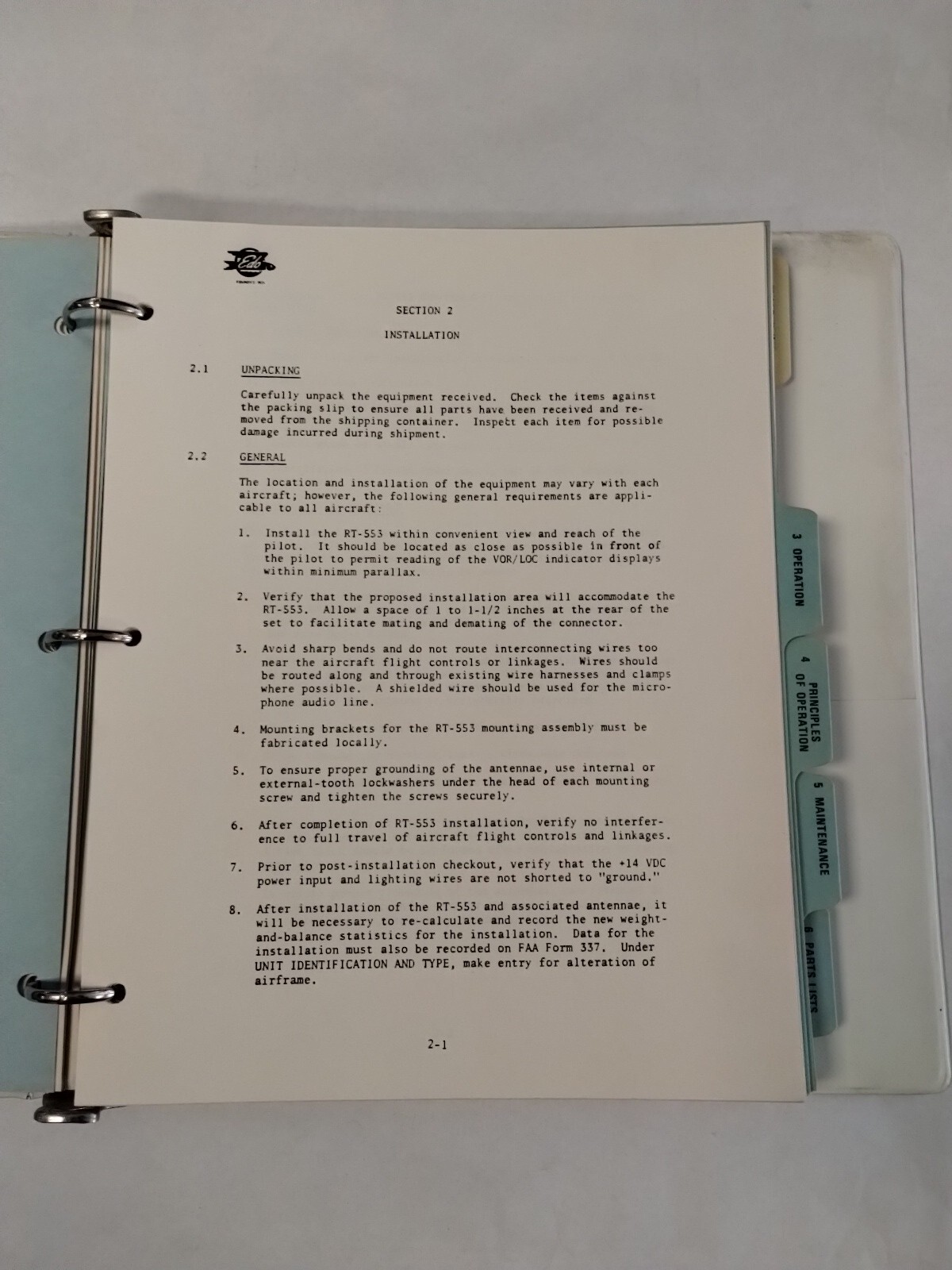 Edo-Aire RT-553, RT-553A NAV/COM System Technical Manual-Original
