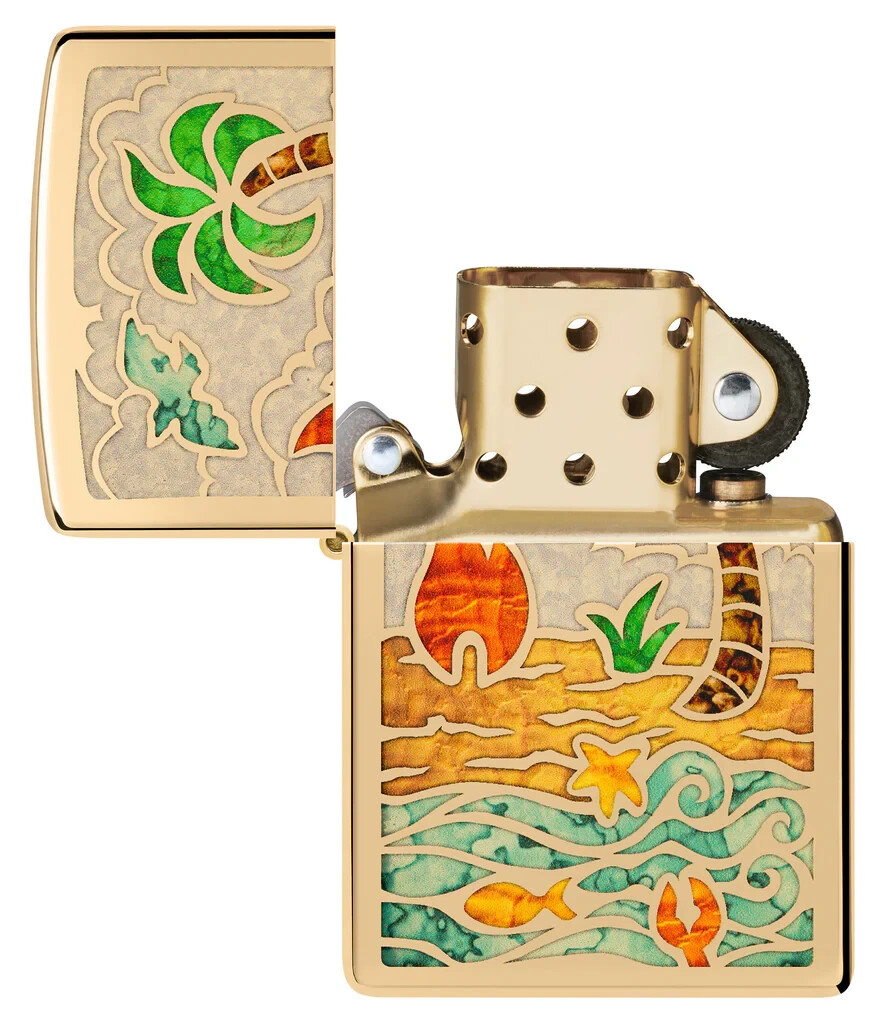 Genuine Brand New 2024 ZIPPO Lighter LOVELY SERENE BEACH SCENE Metallic Fusion