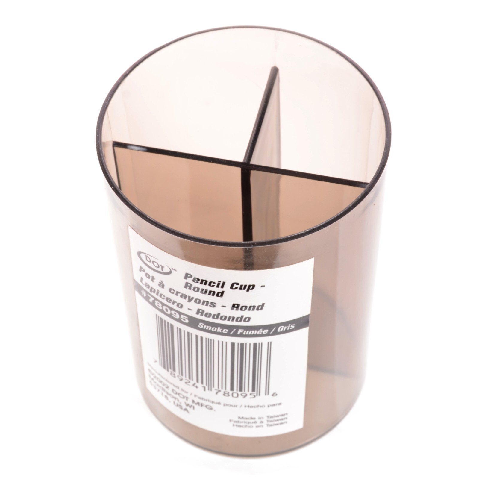 Round Pencil Cup 3 Compartments 2-3/4" Diameter x 4" Tall Smoke Color (2 Pack)