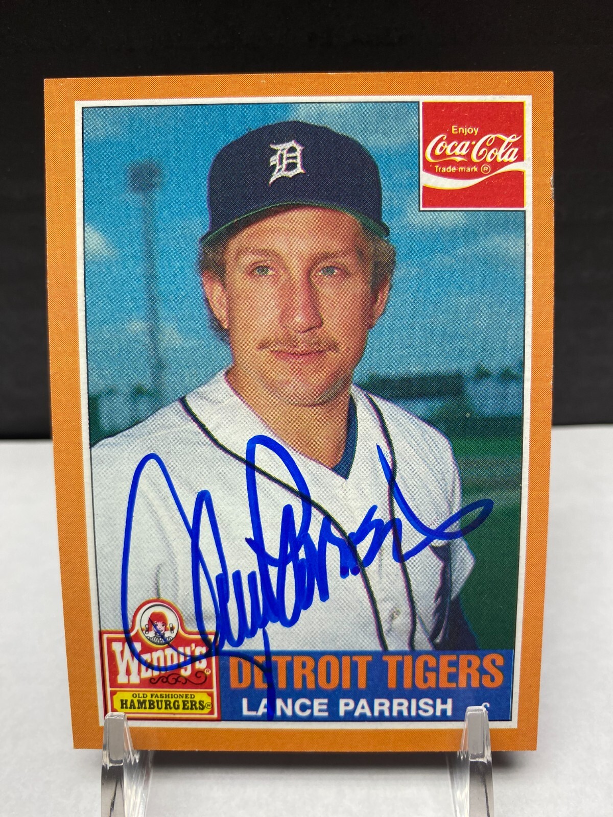 LANCE PARRISH 1985 TOPPS WENDY'S #17  AUTOGRAPHED DETROIT TIGERS