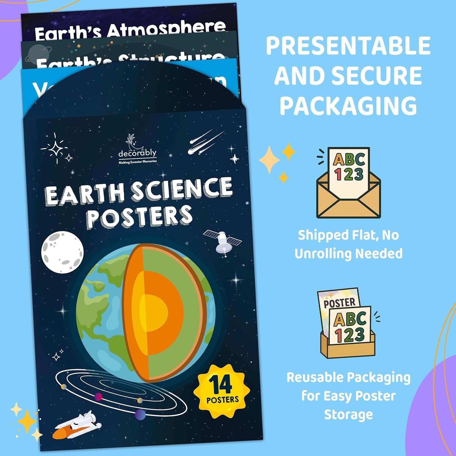 12 Earth Science Posters for Classroom Middle School, 11x17in Matte-Laminated..
