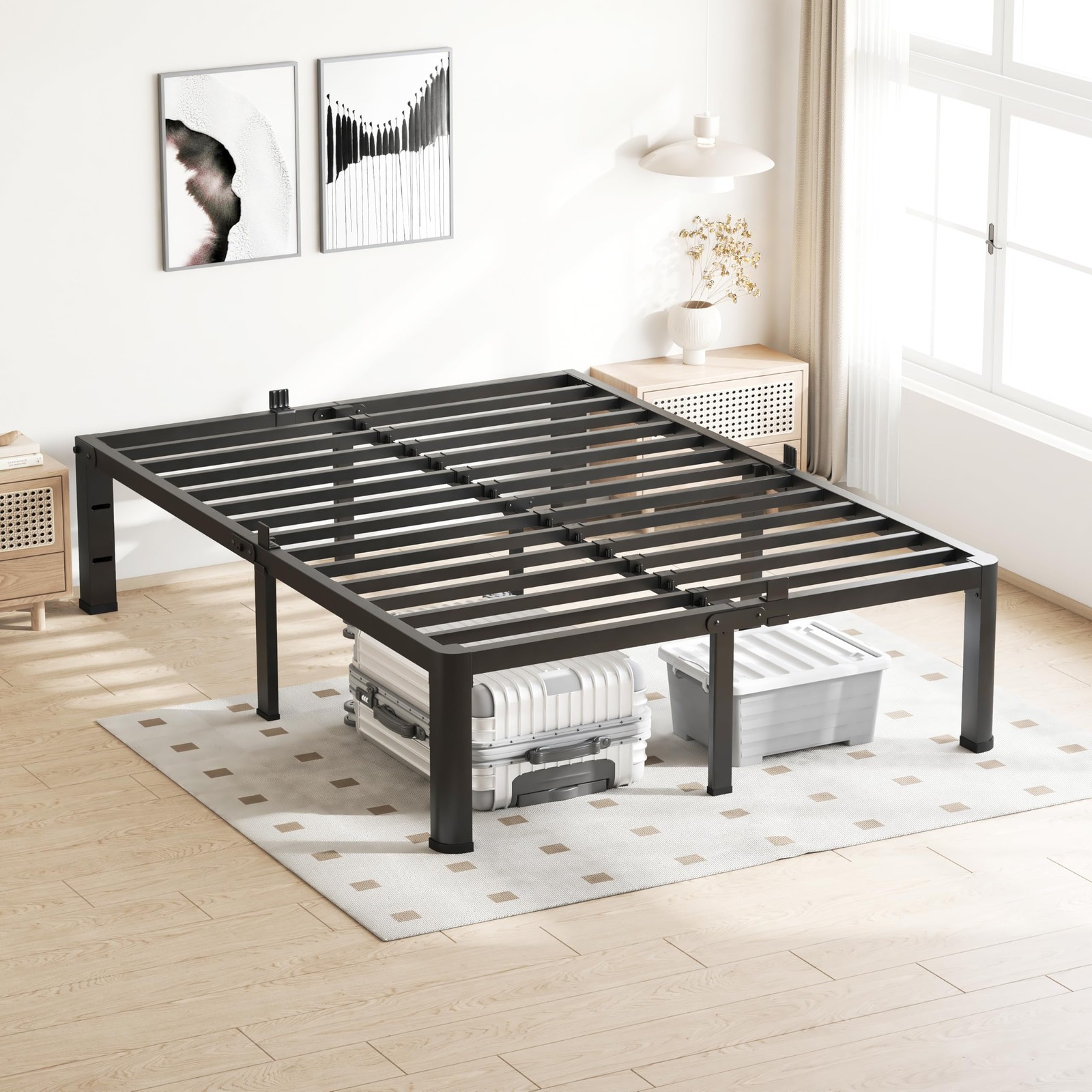 20 Inch Queen Bed Frame with Round Corners No Box Spring Needed