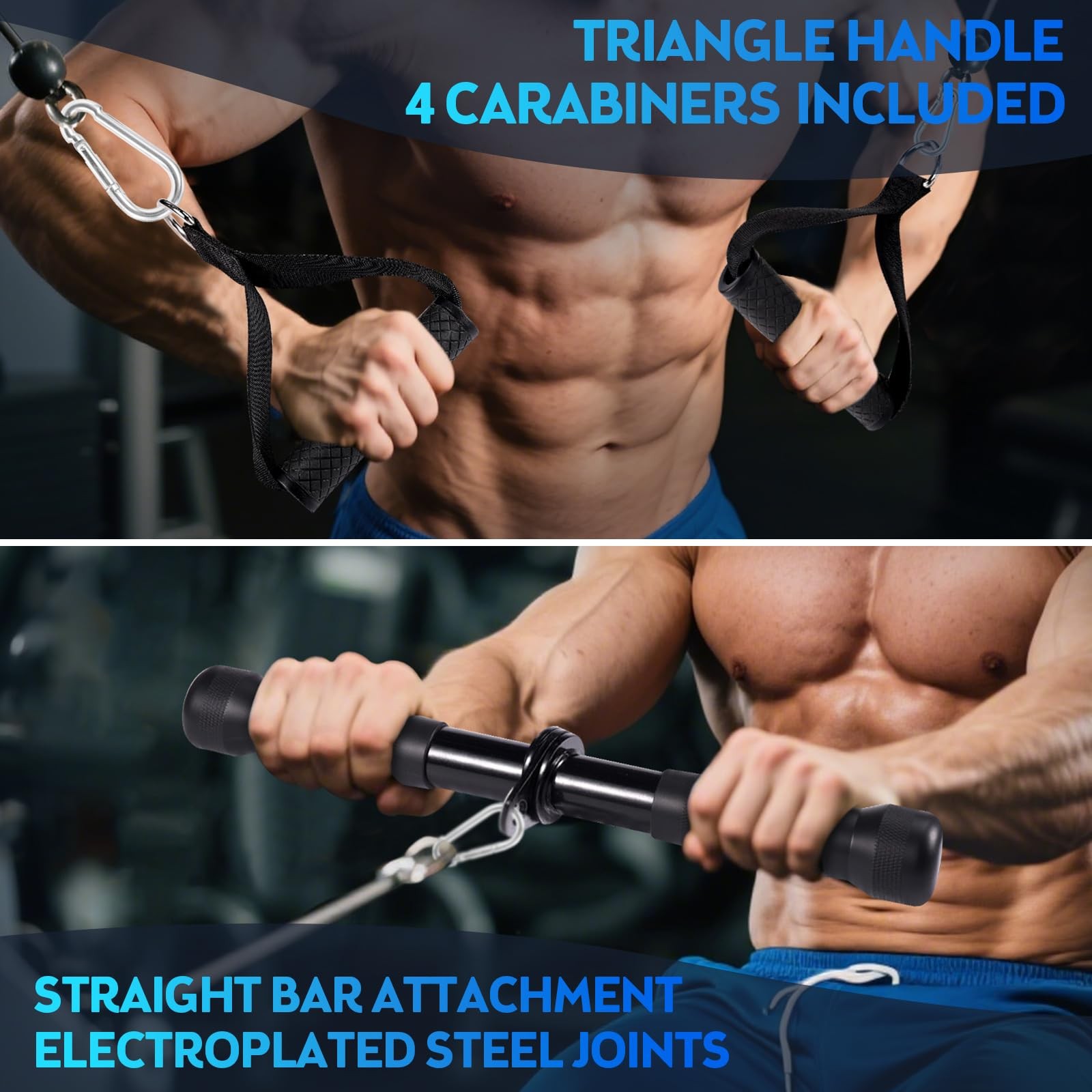 10-in-1 Cable Machine Attachments Set for Gym - Includes Tricep Rope, V-Bar, Str