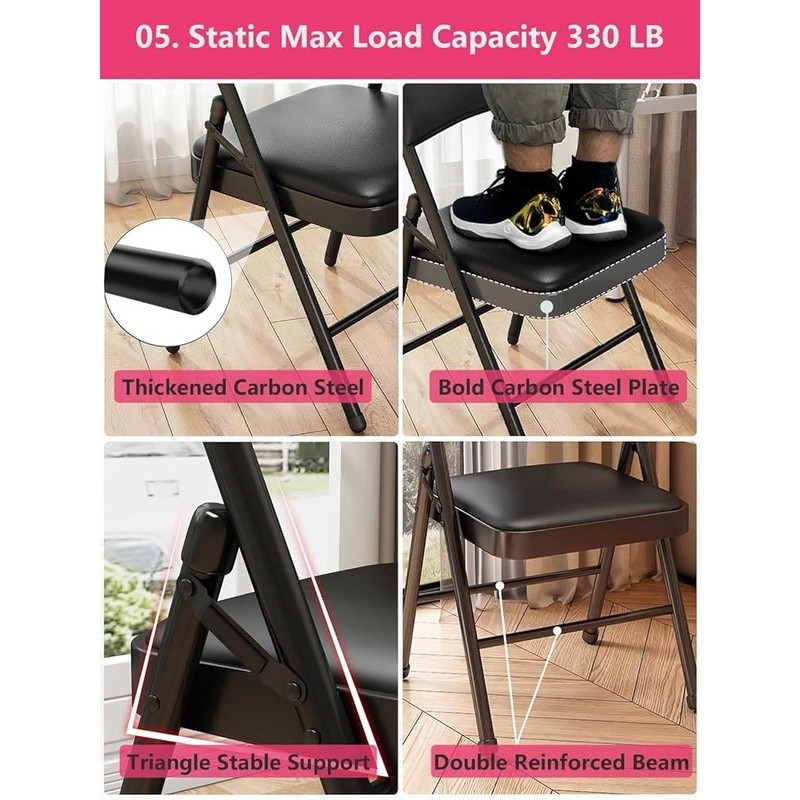 Foldable Ergonomic Padded Folding Chair Heavy Duty Non-Slip Office Event New