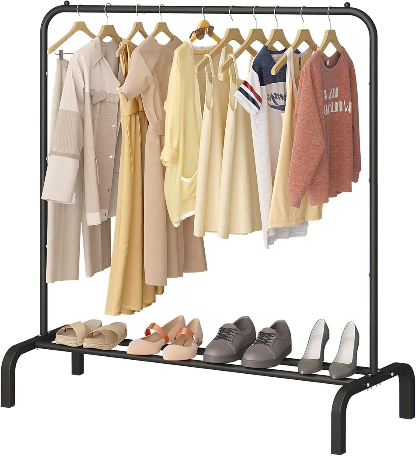 JIUYOTREE Metal Clothing Rack, 43.3 Inches Garment Rack with no wheel, Black