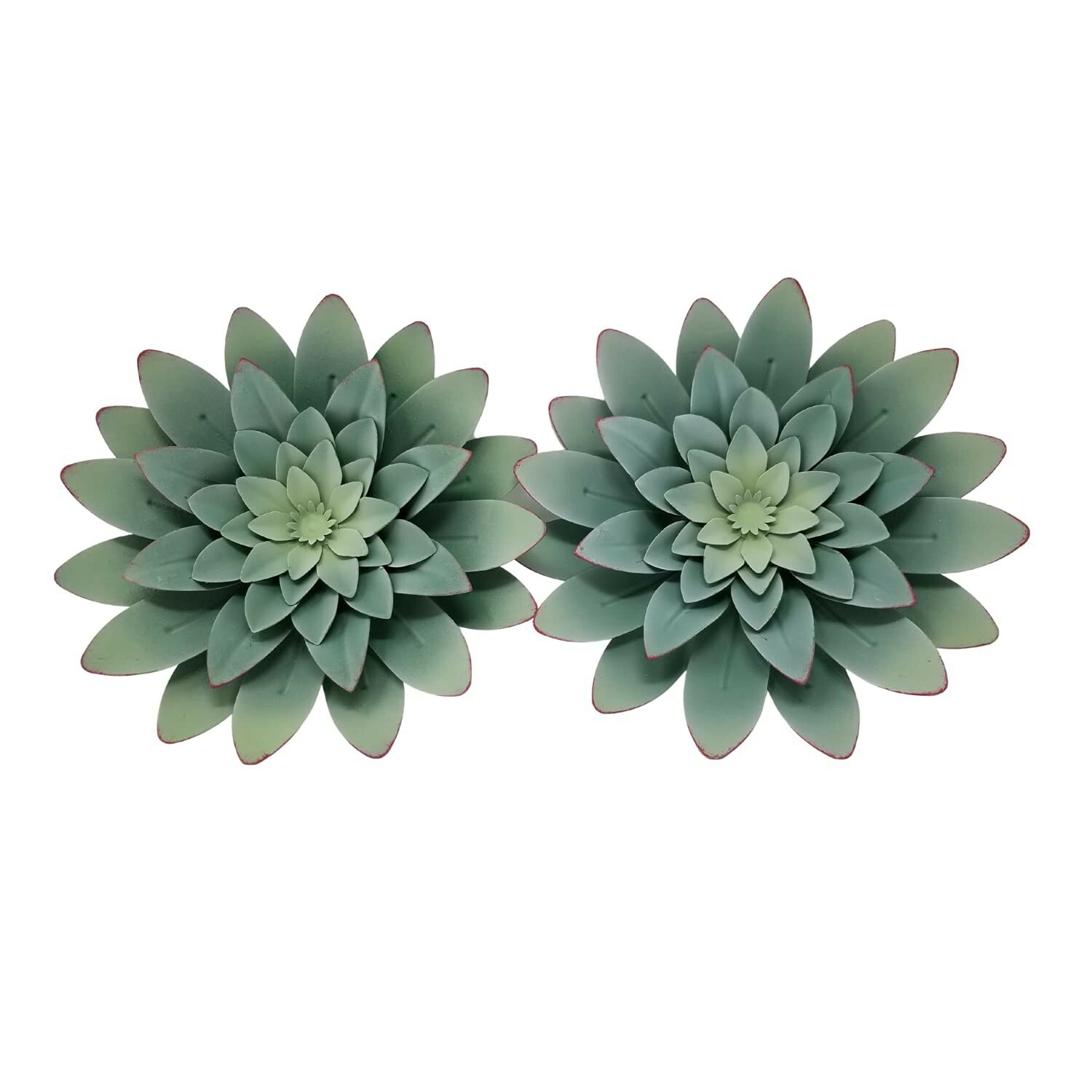 Dusty Green Succulent Flower 3D Metal Wall Hanging Decor 7.5 inch Set of 2