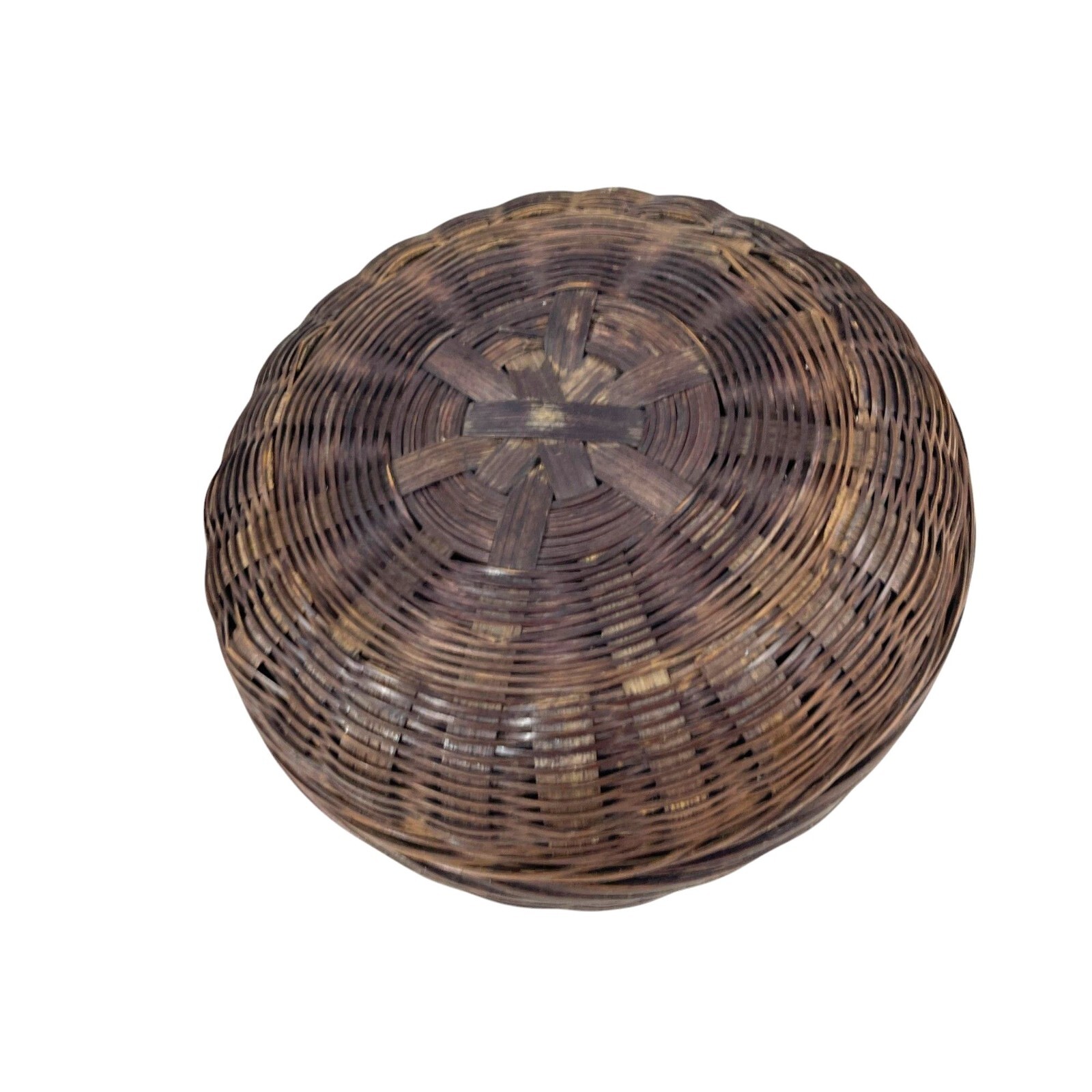 Vintage Woven Basket With Lid & Bead Accents