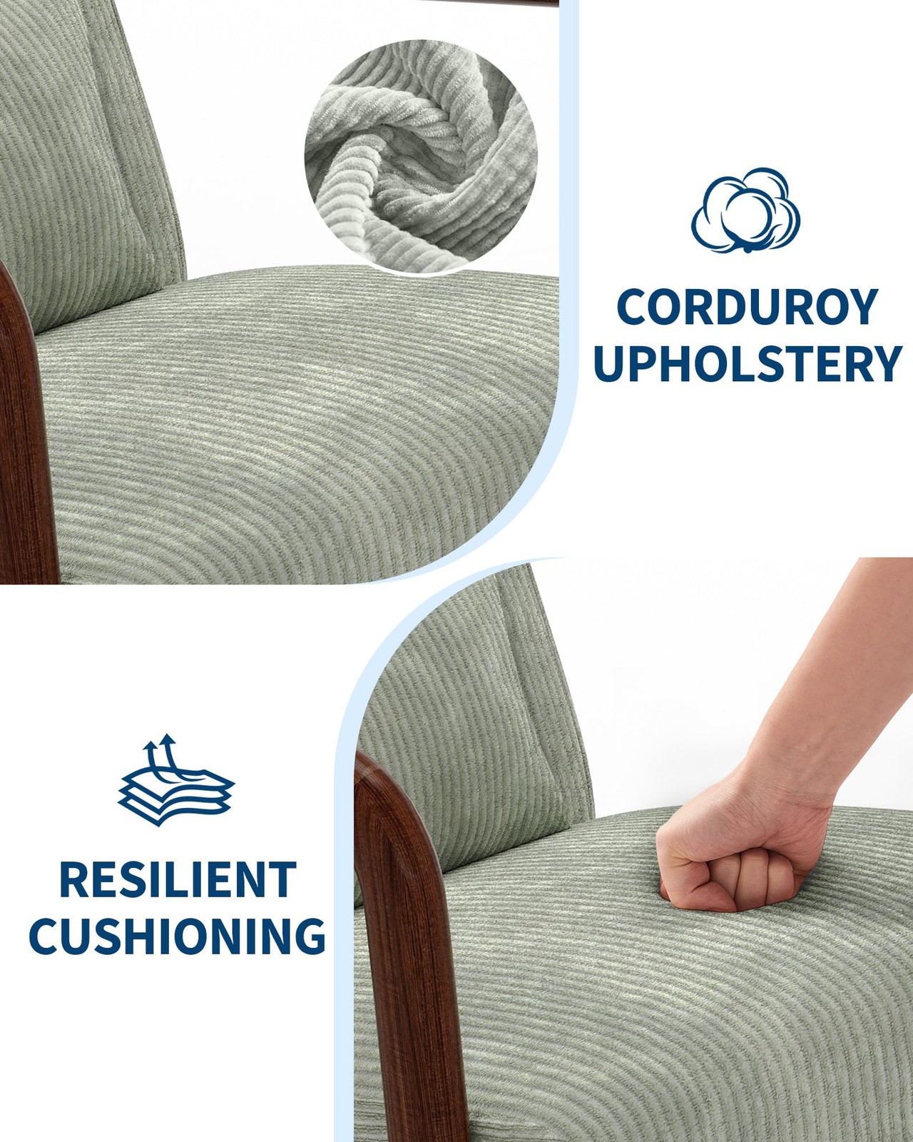 Modern Accent Chair, Mid-Century Corduroy Chair Lounge Armchair ,w/Lumbar Pillow