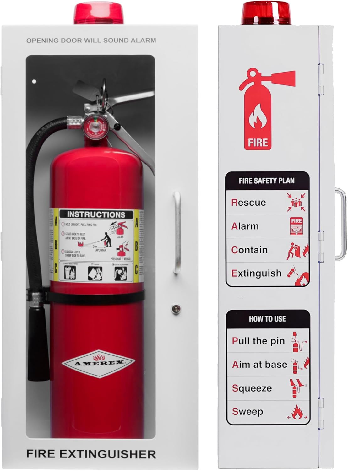 10 Lb Fire Extinguisher Cabinet with Alarm, Lock, & Breakable Acrylic Window | W