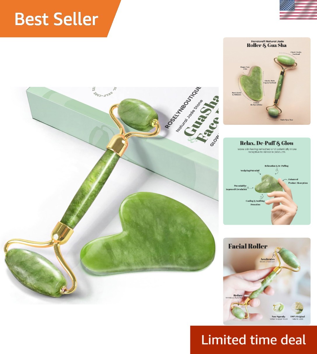Soothing Jade Roller & Gua Sha Tool for Fine Line Reduction and Relaxation