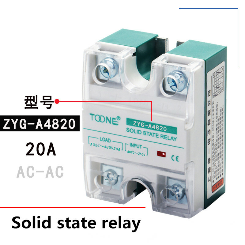 ZYG-A4820 single-phase solid state relay AC90-250V AC-AC AC24-480V 20A SSR-20AA