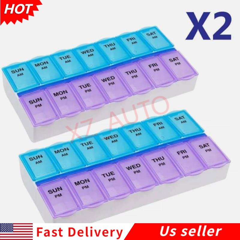 2* Weekly Pill Box Organizer Twice a Day 7 day AMPM Organizer Case Medicine