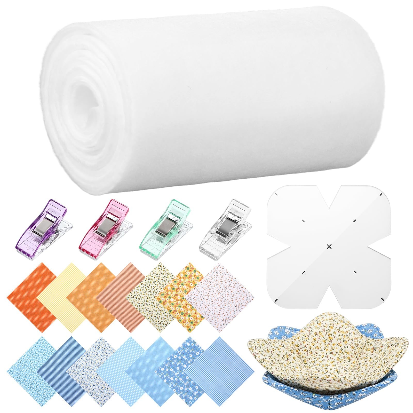 14 PCS Bowl Cozy Batting Kit 10x196 Inch Template Fabric Quilt Sewing Clips