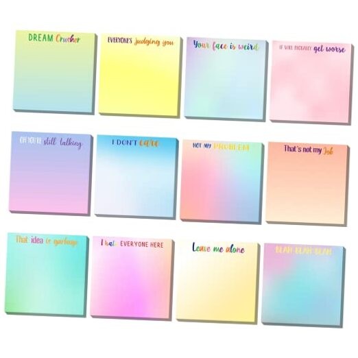 12 Pieces 3 x 3 Inch Snarky Office Sticky Notes Funny Note Pads Funny Style