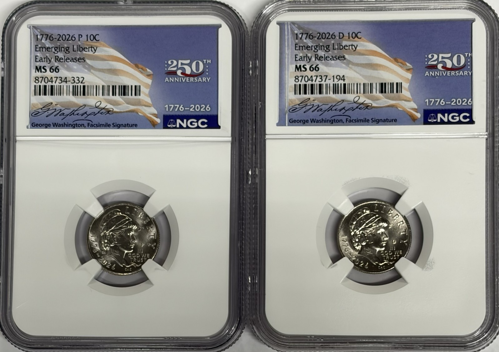 1776 2026 P & D NGC MS66 ER EMERGING LIBERTY Dime Dual Date 2 Coin Set In Stock
