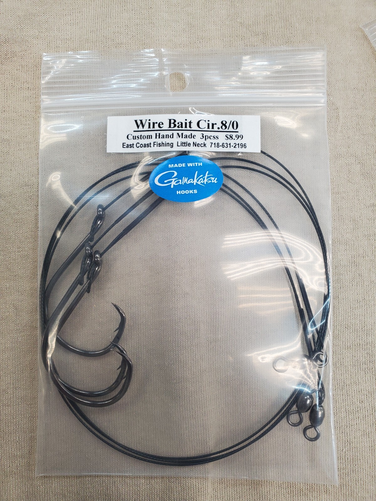 CUSTOM HAND TIED GAMAKATSU CIRCLE HOOKS WITH 18 INCH - 60LB WIRE LEADER