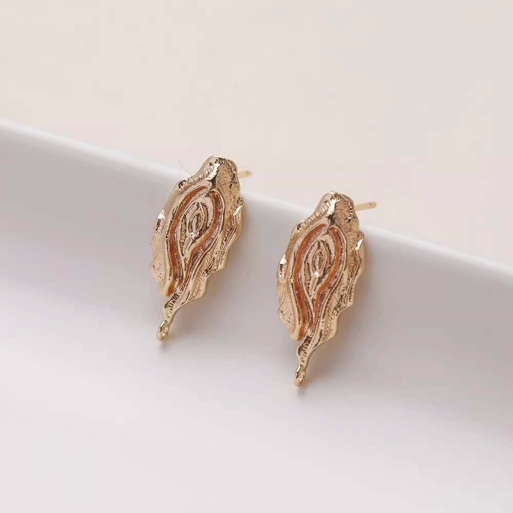 6pcs CZ Pave Leaf Stud Earrings,Gold/Silver Tone Leaves Earring Post With Loop