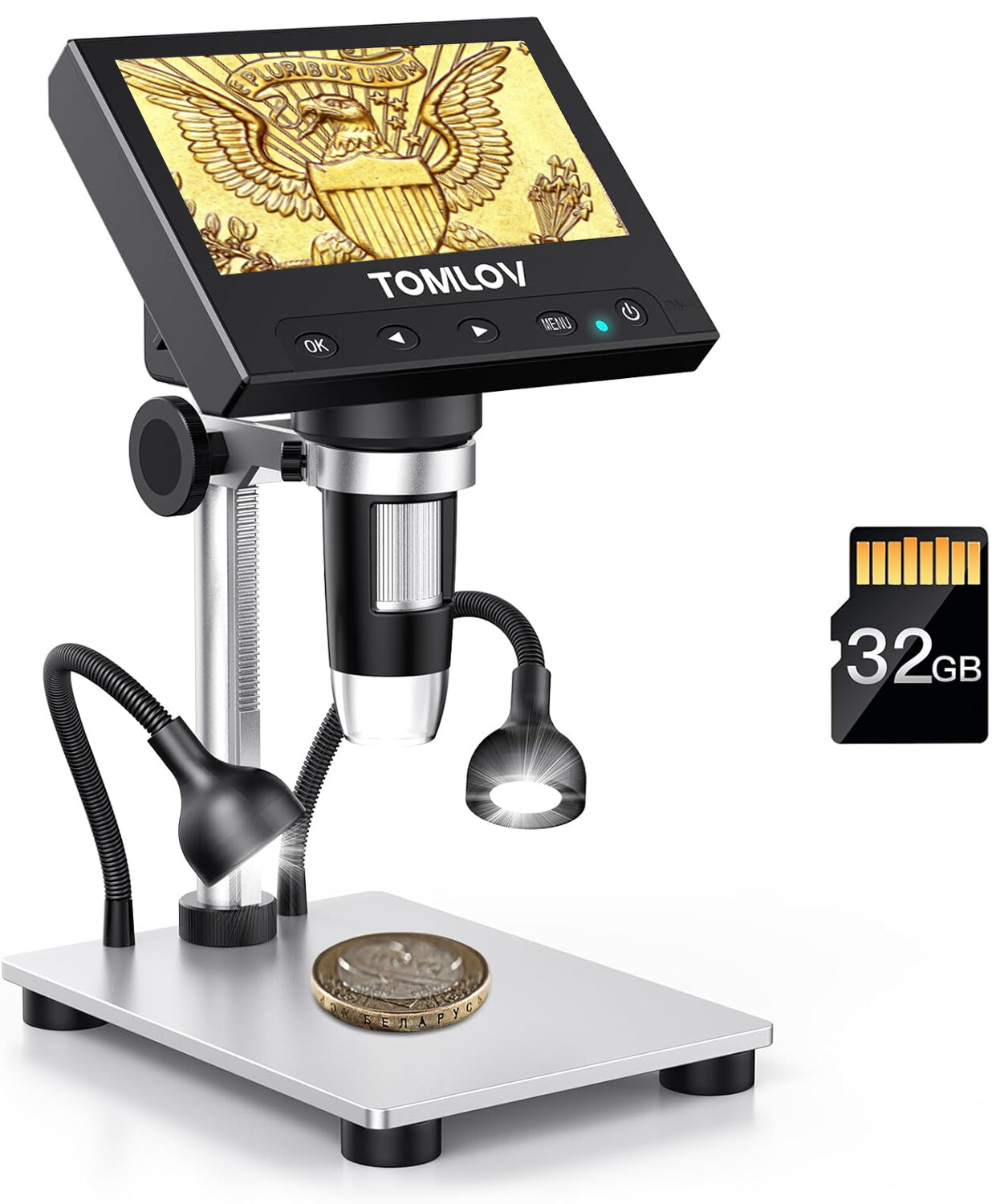 TOMLOV Digital Microscope 1000X 4.3" LCD Stamp Coin Microscope Adult Soldering