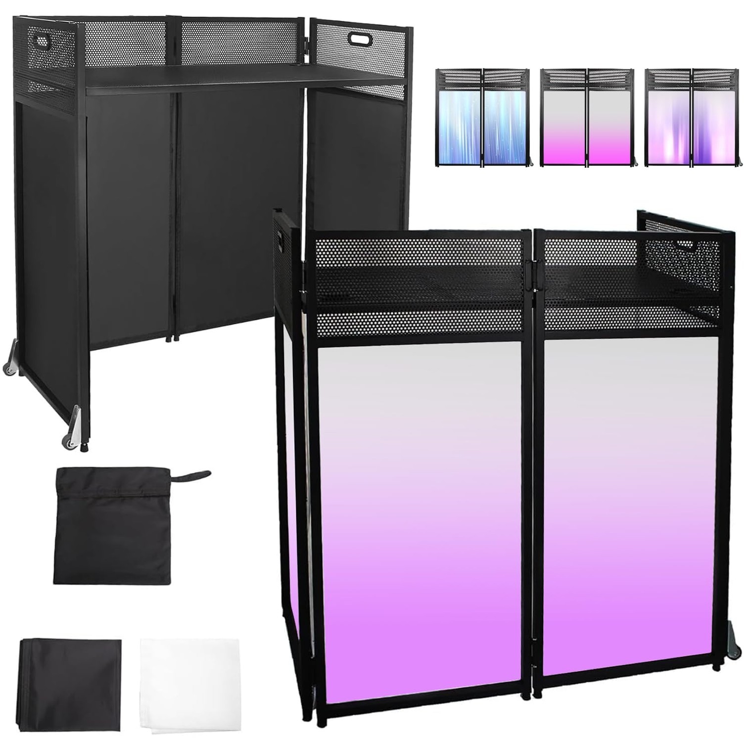 Portable DJ Facade Booth Table 43"H, Foldable Metal Frame Stand with Wheels |...