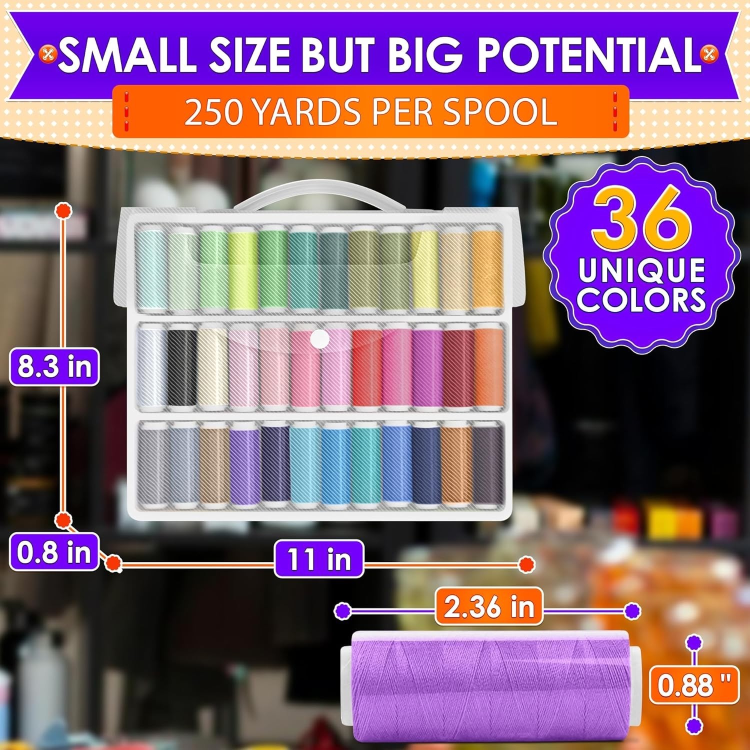 Versatile Sewing Thread Collection 36 Colors 250 Yards Strong Polyester Spools
