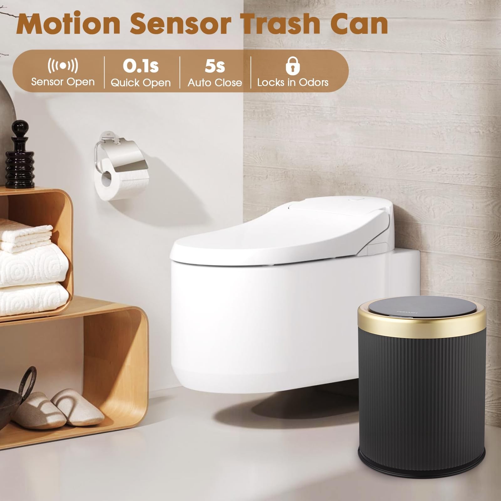 onlcuk Smart Bathroom Trash Can 2.8 Gal Motion Sensor, Automatic, Touchless, Sil