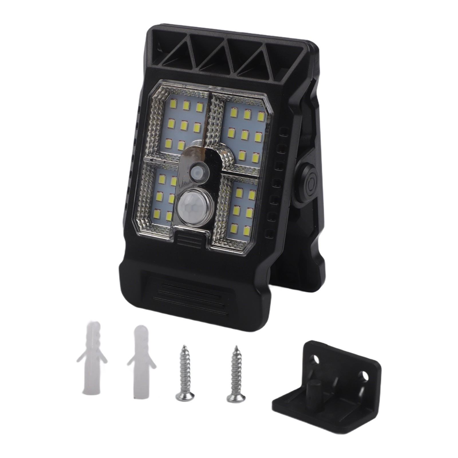 Motion sensor solar powered outdoor lamp with clip for charger and bright LED