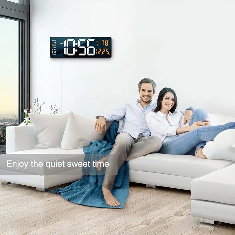 Large Digital Wall Clock Remote Control Brightness Memory Function Alarm Timer