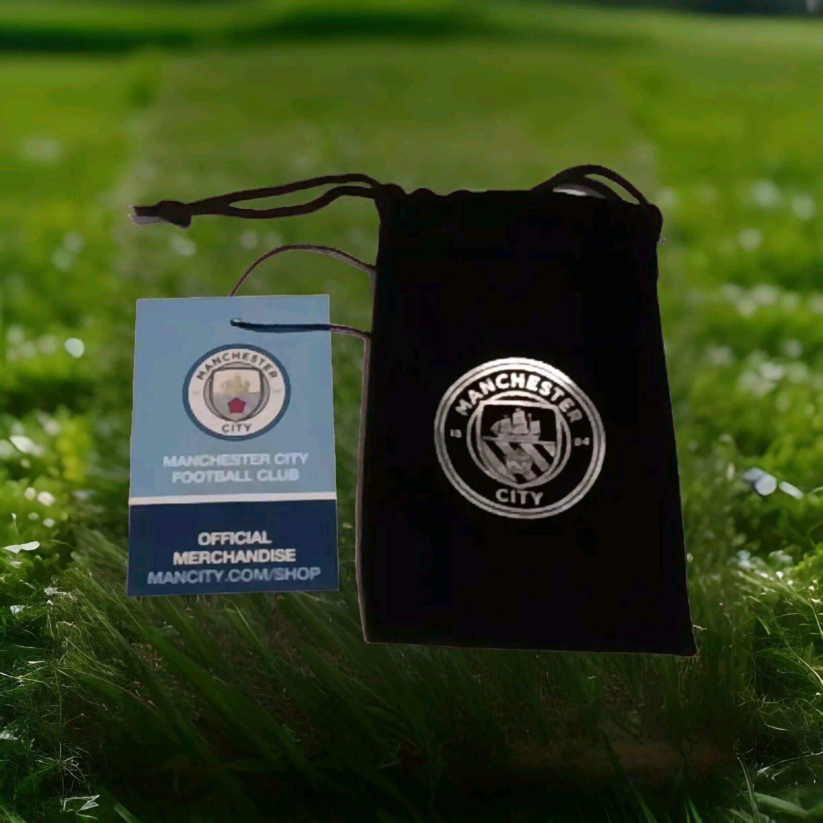 Manchester City Football Club Drawstring Small Bag 4"  Suede Type Black NWT