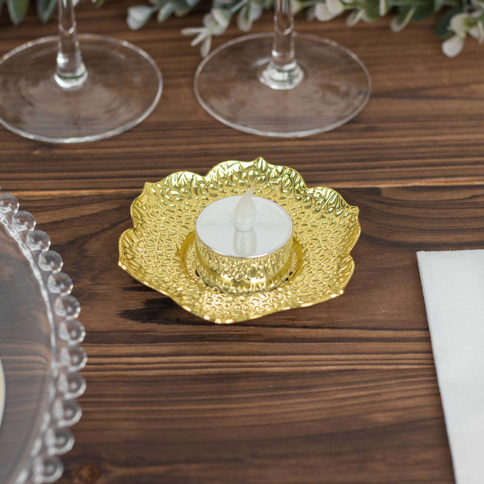 GOLD 3 Plum Blossom 4" Metal Votive CANDLE HOLDERS Centerpieces Party Events