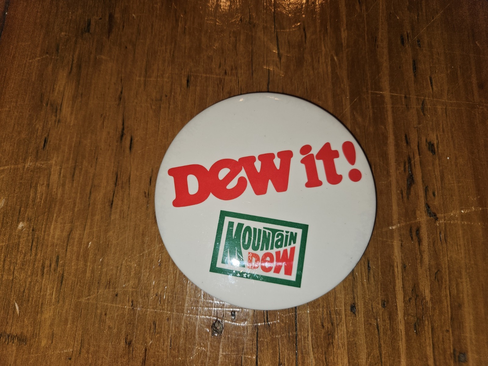 Vintage Rare Mountain Dew Pin Back Button 4” Dew It!