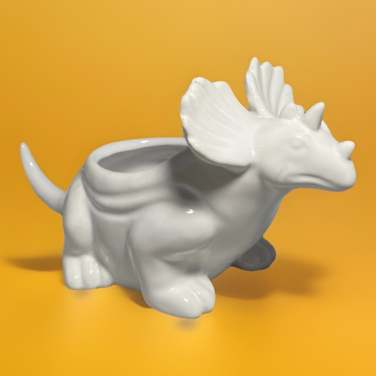 Triceratops White Ceramic Planter Vase 8.25" Dinosaur