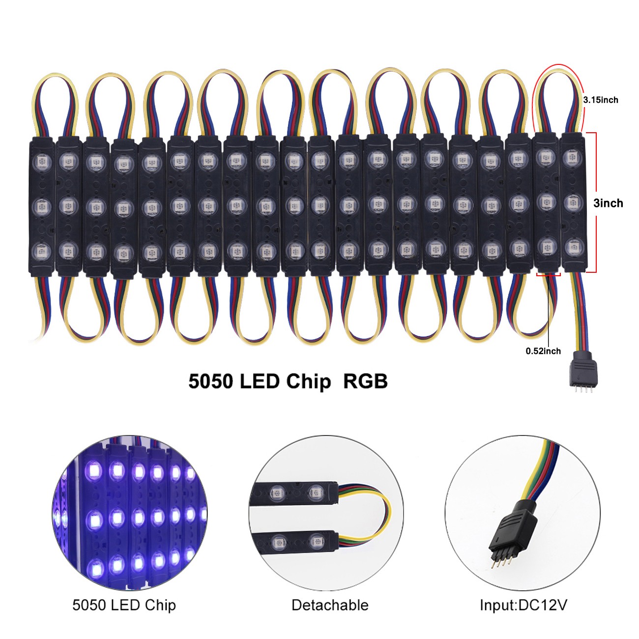 10-250FT 5050 3 LED Module Store Front Window Light Sign Lamp Waterproof DC 12V