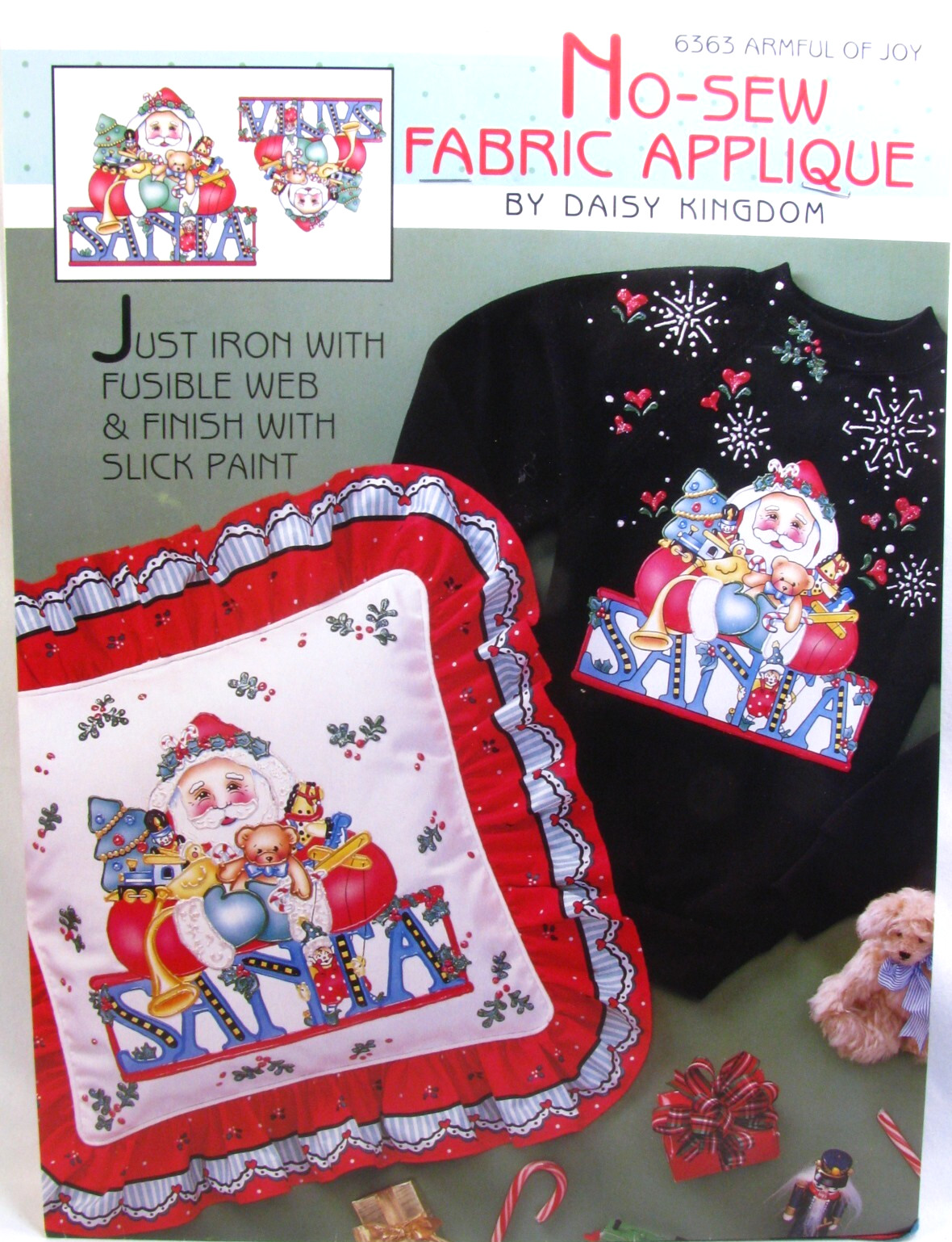 Vtg Daisy Kingdom Armful of Joy Iron No Sew Fabric Applique Santa Toys Christmas