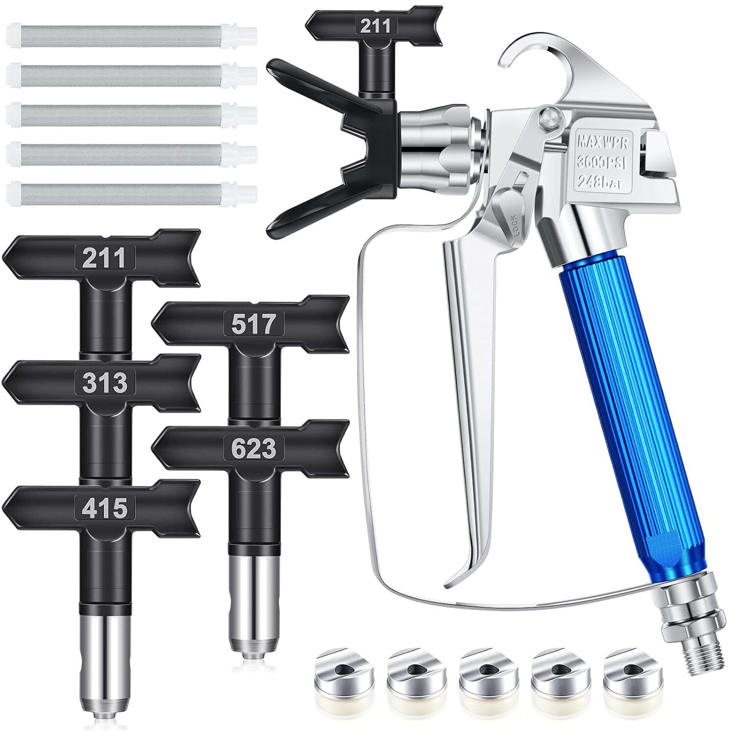 3600PSI Airless Paint Spray Gun with Tip Guard Protective Cover, Filter, Nozzle