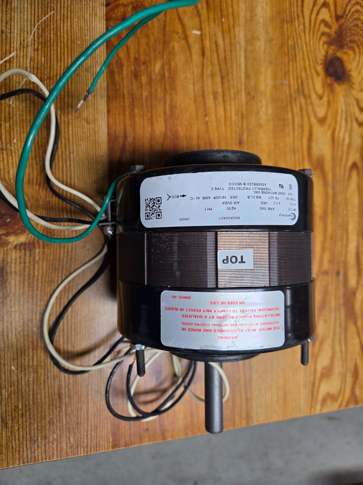 U6430, CENTURY Blower Motor: 1 Sp, 1/15 hp Hp, 1,050 RPM 115V AC, CCWLE, New