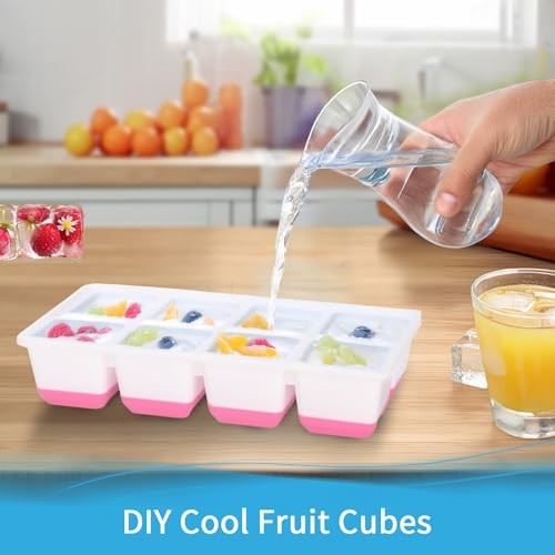 Large Ice Cube Trays with Lid, 2 Pack Stackable Silicone Ice Cube Molds for