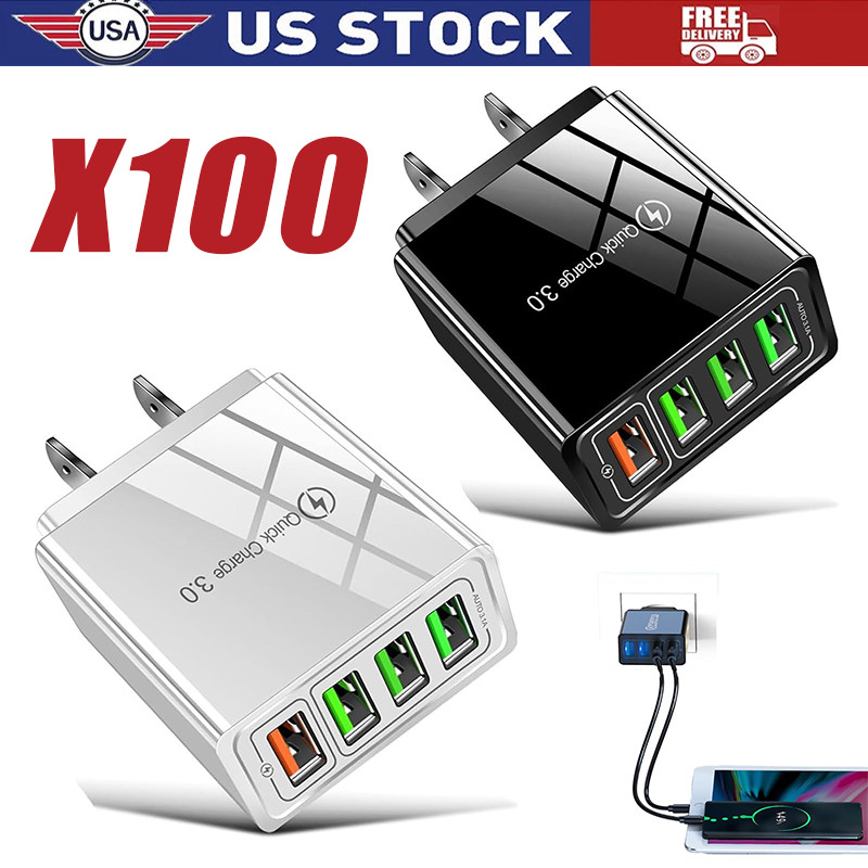US 4 Port Fast Quick Charge QC 3.0 USB Hub Wall Home Charger Power Adapter Lot