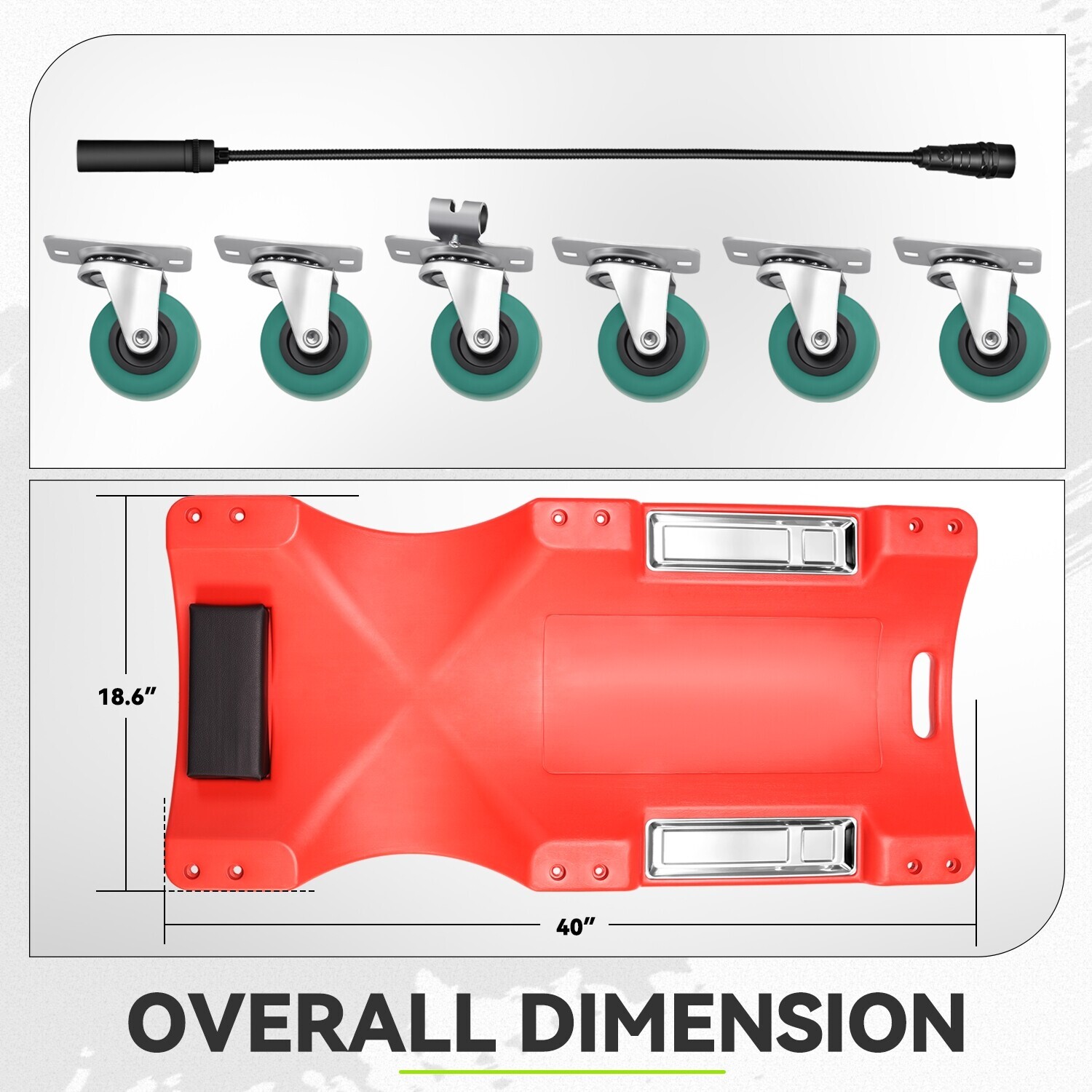 40" Pockets Workshop Plastic Floor Creeper With Swivel Casters+Portable Side Red