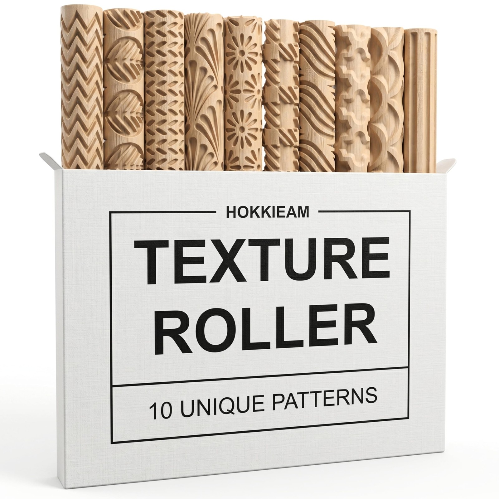 Hokkieam Clay Texture Rollers | 10-Pack Polymer Clay Texture Roller Set for